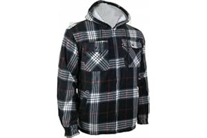 G Street Mens Padded Shirts Lumberjack Collared Hooded Flannel Check Jacket Thick Quilted Work Wear Warm Thermal Fleece Fur Lined Top Casual Coat