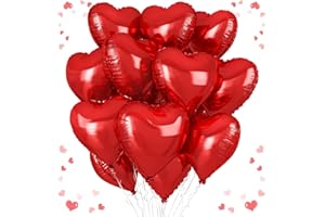 VIBZOX Red Heart Balloons, 18 Inch Red Heart Foil Shape Balloon, 12PCS Large Love Foil Helium Romantic Balloons for Birthday Baby Shower Marriage Wedding Bridal Valentines Engagement Party Decoration