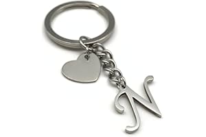 EVEMATE Schlüsselanhänger Buchstabe mit Herz | A-Z Buchstaben | Handmade | Edelstahl Anhänger | Namen Initiale Geschenk Partner Geburtstag Freund Freundin Mutter Vater