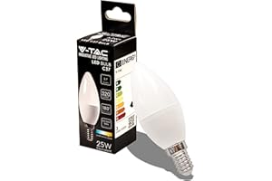 V-TAC Ampoule LED Bougie avec attaque Edison E14, 3,7W (équivalent à 25W) 320 Lumen - 3000K Blanc Chaud - Ouverture du faisceau lumineux 180° - Efficacité Maximale et Économie d'Énergie - (Lot de 1)