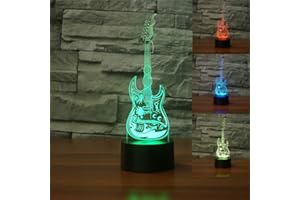 JINSON WELL 3d chitarra lampada ottico Illusion luce notturna, 7 cambia colore Touch Switch tavolo scrivania decorazione lampade perfetto regalo di natale con acrilico