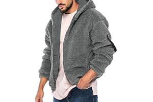 Duohropke Jacke Herren Fleece Mantel Warme Plüsch Wintermantel Teddy-Fleece Langärmelige Kapuzenjacke Weich Flauschig Fleecejacke Fuzzy Sportjacken Bomberjacke Zipper Jacke Dicker Sweatshirt