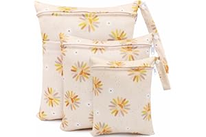 FenFang Torby na Pieluchy, 3 Sztuki, Materiałowe, Organizer, Worek do Przewijania, Mokry do Przedszkola, Żółty Kwiat