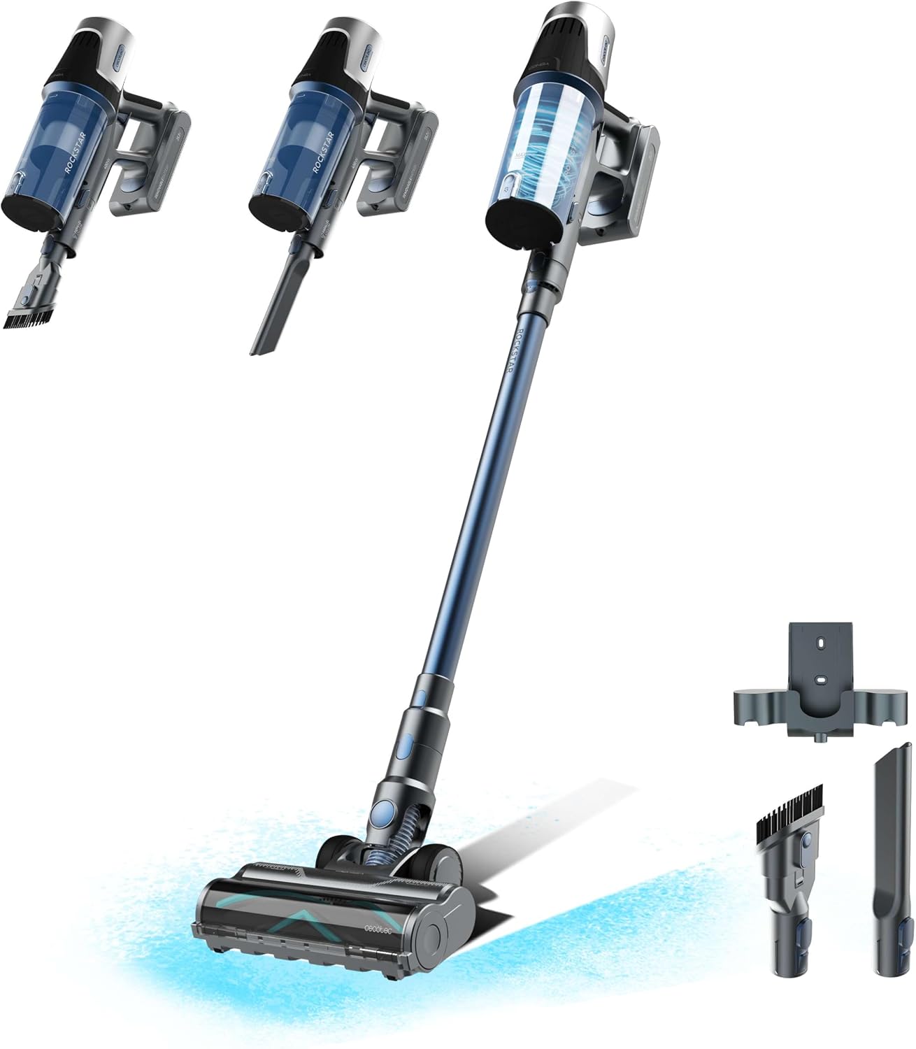 Cecotec Aspiradora Escoba sin Cable Conga Rockstar RS50 X-Treme. 120AW, Motor de 400W, Autonomía 60mins en Modo Eco, Tubo Rígido y Cepillo Mixto XL, Limpia hasta 130m2