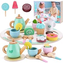 Service à Thé En Bois Montessori – 29 Pièces – Jeu De Rôle Dînette – Plateau, Théière, Tasses, Gâteaux – Cadeau Éducatif Dès 3 Ans
