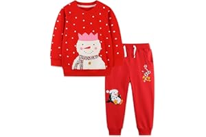 TCWWBB Kinder Weihnachten Bekleidungsset Lange Tops Kinder Kleidung Baumwolle Langarm Sweatshirt Top+Leggings und Hose Outfits Kleidung Set 2 Piece Set Größe 1-7 Jahre 92 98 104 110 116 122