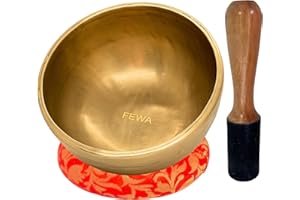 FEWA Rarest Tibetan Singing Bowl Set - 100% Hand-Hammered Full Moon JHUMKA Bowls, Heavy & Thick for Long Sustain for Meditation, Yoga, and Chakra Healing 20 X 10 CM