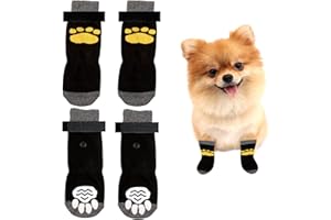OHLING Anti Slip Dog Socks, Dog Paw Protectors 2 Pairs Paws Stop Licking Claw Grip Boots Shoes Cat Slippers Adjustable Strap Bandage for Pet Puppy Indoor Outdoor Hardwood Floor Walking (S)