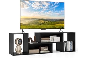 COSTWAY TV Stand Cabinet for 60 Inch TVs, Free Combination Adjustable Media Entertainment Center with L-Shaped Storage Shelves, Wooden TV Unit Console Table for Living Room Bedroom (Black)