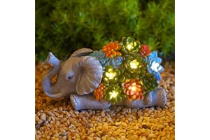 GOODECO Elephant Statue Solar Garden Ornaments Outdoor Decor Waterproof Resin Elephant Figurines with Succulent 6 LED Solar Lights decoration for Home Yard Patio Lawn Elephant gifts for Women/Mum/Christmas