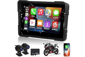 NHOPEEW Pantalla portátil Carplay para moto - CarPlay y Android Auto inalámbricos para moto - GPS Moto Navegador con pantalla táctil de 5 pulgadas - Impermeable IP67 FM EQ Mirror Link + Cámaras duales