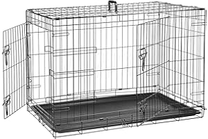 KNWER CLOTHING Medium Dog Crate – Metal Foldable Pet Cage With Chew Resistant, Removeable Plastic Base Tary, 2 Doors (Side, Front) & Carrier Handle – Easy Clean Puppy Pet Training (Black, 30inch)