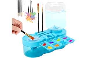 Foyucool Limpiador de Pinceles, con 10 Pinceles, Limpiador de Brochas de Maquillaje, Diseño del Ciclo del Agua, con Portapinceles y Paleta, para Acrílico, Acuarela y Base de Agua, Azul