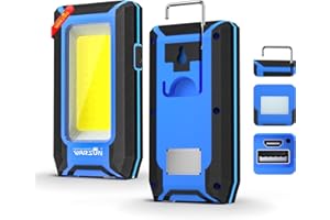 WARSUN Linterna de Trabajo Portátil Linterna Taller LED Recargable 1500 Lumens COB LED Lámpara con Base Magnético y Gancho para Hogar, Taller, Automóviles, Camping, Emergencia (Azul)