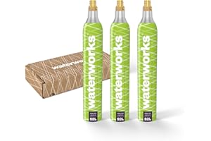 waterworks Green Set de 3 cylindres de CO2 I Convient pour SodaStream (pas Quick Connect*), Grohe Blue, Aarke, Brita, WasserMaxx etc. Machine à gazéifier jusqu'à 60 l par remplissage