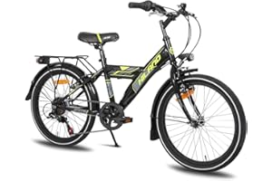 HH HILAND Hiland Bicicleta de Montaña Infantil Rocket de 20 Pulgadas para Niños MTB Bike con Shimano 6 Marchas Twist Grip Shift Iluminación y Portaequipajes Bicicletas Negro Blanco…