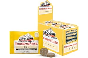 ‎FISHERMAN'S FRIEND Fisherman's Friend Anis, 24er Vorratsbox, Exklusive Sorte: Anis und Menthol Geschmack, mit Zucker & vegan, Bonbons für frischen Atem, 24 x 25g