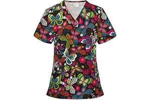 Battnot Kasack Damen Pflege Günstig Schlupfhemd Bluse Kurzarm V-Ausschnitt Kasack Damen Pflege mit Motiv Berufsbekleidung Krankenschwester Kleidung Übergröße Arbeitskleidung Uniformen Kasacks