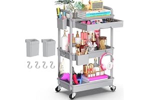 Yeabett 3-poziomowy wózek do przechowywania z szufladą, wózek narzędziowy z półką z tworzywa sztucznego i zamykanymi kółkami, wielofunkcyjny wózek do przechowywania do kuchni, łazienki, biura, salonu