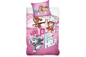 Character World Juego de cama para niña de la Patrulla Canina, 135 x 200 cm, 80 x 80 cm, 100% algodón, Burst, color rosa, estrellas Sky-e