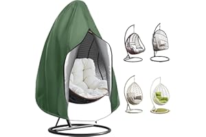 Teynewer Patio Hanging Egg Chair Cover, Outdoor Single seat Cocoon Swing Egg Chair Cover Waterproof with Zipper, 210D Heavy Duty Veranda Garden large Cover for egg chair on stand 190 x 115 cm, Green