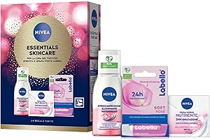 NIVEA Essentials Skincare Kit cofanetto regalo donna, Set regalo donna con Crema Viso Idratante Nutriente 50 ml, Struccante Occhi Waterproof 125 ml e Burrocacao Labbra Labello Soft Rosé 4.8 g