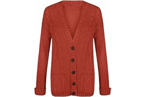 LUXFAB New Womens Everyday Long Sleeve Button Top Ladies Chunky Aran Cable Knit Grandad Cardigan UK Size 8-26
