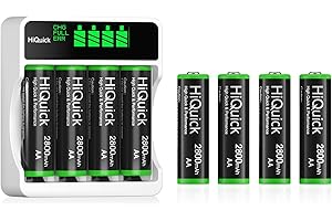 HiQuick 8 x 2800mAh AA NI-MH Rechargeable Batteries with 4-slot AA AAA LCD Battery Charger, Fast Charging Function, Type C and Micro USB Input, Battery and Charger Set