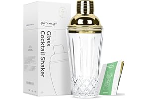 Glas Cocktailshaker, JOYCEMALL 400ML Klarglas Cocktail Shaker Set mit Sieb & Edelstahl Lecksicher Messbecher-Decke & Geschenkbox für Home Bar Store Whisky Drinkware - Gold