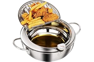 cigemay Tempura-Friteuse, Mini-Edelstahl-Friteuse, temperaturgesteuerter Haushalt im japanischen Stil, geeignet für Induktionsherd(24CM)