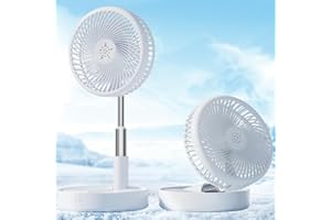 Primevolve Ventilador de Pie Portátil de 8 Pulgadas con Control Remoto, Plegable, Batería Recargable Ventilador de 7200mAh, Silencioso para Dormitorio/Oficina, Ideal para Viajes - Blanco