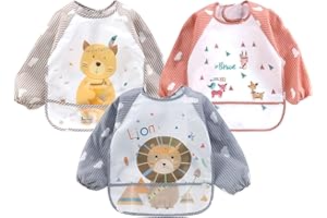 YINGJEE Baberos del Bebé Impermeable, 3 Piezas Babero con Mangas EVA Impermeable Babero de Manga larga Niños Niñas 6-36 Meses, Baberos Bebe Impermeables para comer, beber y jugar