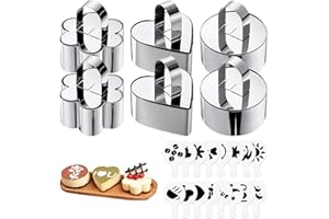 Sxutop 6 Piezas Aros de Pastel Mousse Aro de Reposteria 8 cm Aro Emplatar Anillos Acero Inoxidable Cocina Anillo para Cocinar Pastel con Cubierta Moldes Aros para Postres Pasteles Mousse (3 Formas)
