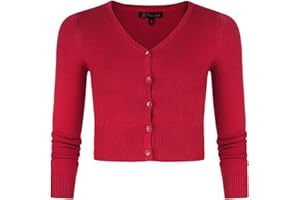 LOTMART Girls Long Sleeve Cropped Cardigan Kids V-Neck Fine Knit Sweater Top