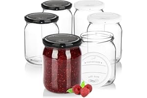 com-four® 6x Vasetti per conserva con coperchio a vite Homemade with love in bianco e nero - TO Ø 82 mm - fino a ca. 540 ml