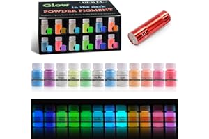 DEWEL Peinture Fluorescente, Colorant Resine Epoxy Lumineuse Poudre de Mica Lumineuse Set Avec Lampe UV, pour la Peinture, Les Ongles, Le Bricolage, la Résine époxy, Le Visage, 240G (12 × 20G）