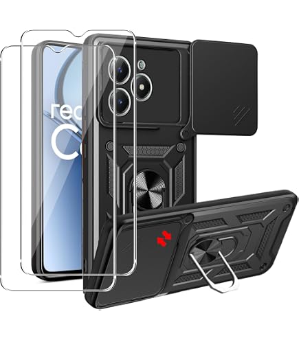 JayModCase Cover per Samsung Galaxy A13 4G Protezione Fotocamera Scorrevole con Anello Supporto Rotante Grado Militare Antiurto e Anti-Graffio Custodia per Samsung A13 4G - Nero