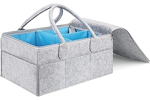 MaidMAX Sac a Langer Panier de Rangement pour Bébé, Organiseur Chambre Bébé, Rangement pour Nurserie, Range Couches, Liste de Naissance, Table à Langer pour Fille et Garçon, Bleu et Gris