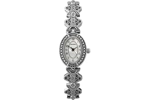 Sekonda 19mm Marcasite Vintage Style Ladies Analogue Bracelet Watch with Stone Set Oval Case and White Mother of Pearl Dial