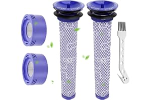 LAUKOWIND 4 filtri V8 per Dyson, kit di ricambio per aspirapolvere senza fili Dyson V7 V8 Animal Absolute Motorhead con 2 post-filtri HEPA, 2 prefiltri, 1 spazzola, ricambi accessori # 965661-01 & 96747801