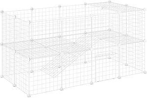 PawHut Cage Parc clôture pour Animaux domestiques enclos pour Petits Animaux 146 x 73 x 73 cm modulable 2 Niveaux 36 Panneaux Bords arrondis Fil en Acier Blanc