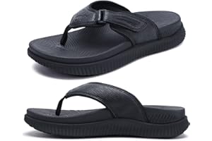 KuaiLu Mens Flip Flops Men's Recovery Walking Sandals Adjustable Orthotic Thick Athletic Cushion Sport Slides for Man, Water Resistant & Lightweight, Soft Comfort Fit & Arch Support