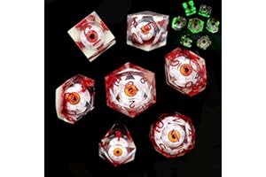 Haxtec Liquid Core DND Würfel Set Beobachter Drachenauge Scharfe Kante Würfel Handgemachte Augenball Harz D&D Würfel Set Glühen im Dunkeln Halloween Würfel für TTRPGs Dungeons und Drachen Geschenke
