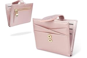 CONISY Mały portfel dla kobiet, blokowanie RFID, wąska, skórzana, podwójnie składana, przednia kieszeń, portfel damski z zamkiem błyskawicznym portmonetka na monety, różowy, Nowoczesny