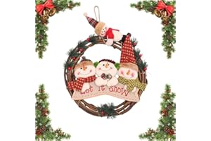 Gfamous 29cm Coronas Navideñas para Puertas,Corona Decorativa de Navidad,Guirnalda de Navidad,Corona de Ratán Navideña,para Puerta de Casa,Salón,Habitación Infantil,Muñeco de Nieve, Alce, Pared
