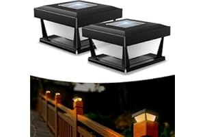CREATESTAR Lámpara Solar de Poste para Valla, Lámpara Solar de Pilar IP65 Impermeable Farolas Exterior Jardin, Luz Solar Exterior para Jardín Terraza Postes de Madera (2 Piezas)