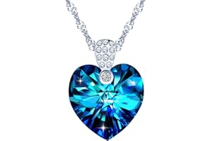 Yumilok "Heart of Ocean Pendant Necklace with Sapphire Swarovski Crystal for Mothers Day, 18"