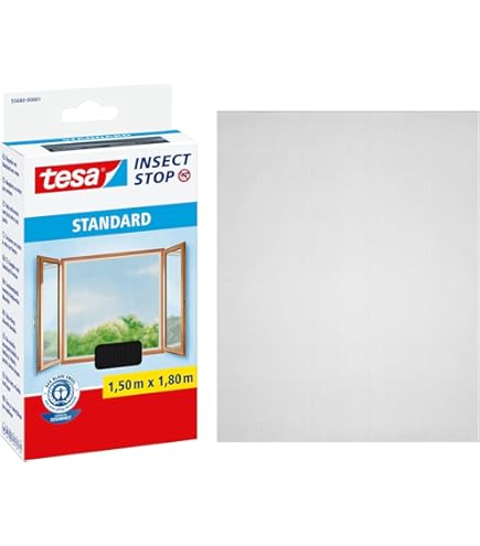 tesa Insect Stop Standaard vliegengaas voor ramen, insectenbescherming, op maat te snijden, muggenbescherming zonder boren, vliegen net antraciet, 150 cm x 180 cm (2