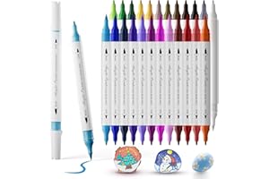 AOSUCO 24 Farben Acrylstifte für Holz Bemalen, Dual Tip Holz Beschriften Stift Acrylmarker für Steine, Glas, Holz, Keramik, Leinwand, Stifte für Holz Bemalen Kinder Ostereier zum Bemalen