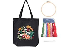 Teaque DIY Ricamo Borsa in Tela, con Motivi Floreali kit per punto croce per adulti, kit per ricamo a punto croce con motivo per principianti, Kit da Ricamo a Mano per Amanti Dell'artigianato （Nero）